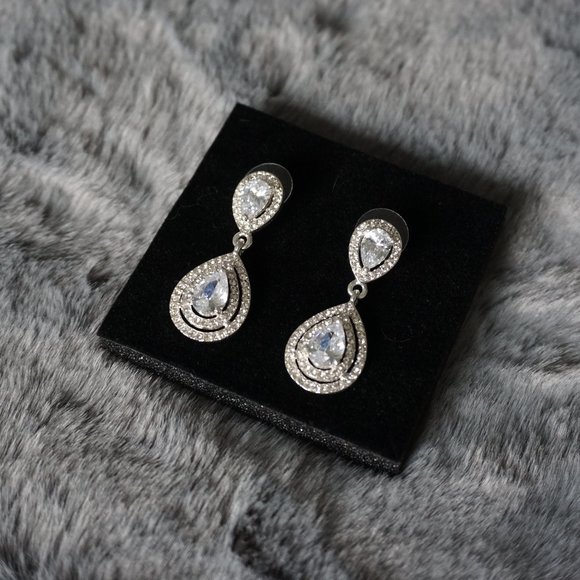Pearcut Gemstone Halo Earrings - Picture 1 of 1